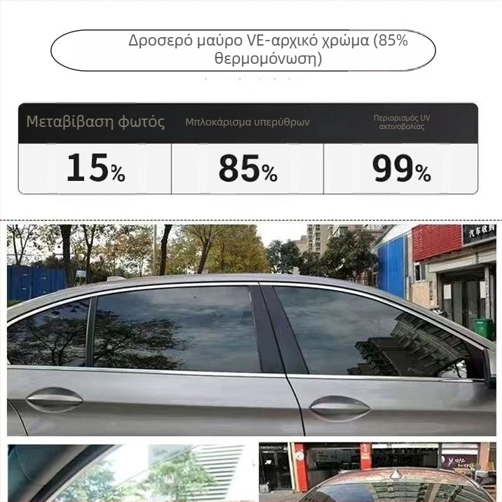 Νανοκεραμικό φιλμ αυτοκινήτου με πλήρη κάλυψη, διαπερατότητα φωτός 70–80%, UV προστασία άνω του 90%
