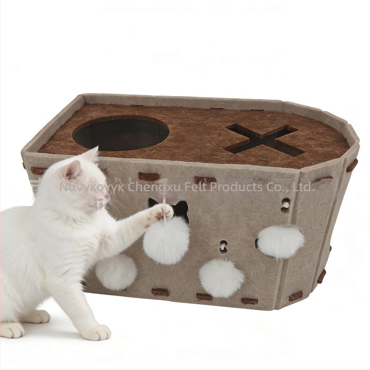 Καταφύγιο γάτας με ενσωματωμένο πίνακα γρατσουνίσματος – Υλικό: Φελτ; Κατηγορία: Κρεβάτι κατοικίδιων, Κλουβί; Για γάτες; Εσωτερική χρήση; Όλες οι εποχές