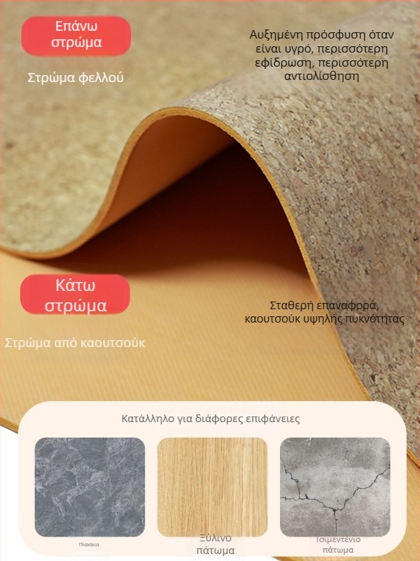 Στρώμα γιόγκα από φελλο-καουτσούκ, 2 mm, αντιολισθητικό, απορροφητικό κραδασμών, αθόρυβο, φορητό και διπλωτό, επαγγελματικό χαλάκι γυμναστικής για οικιακή χρήση, 183 x 61 cm