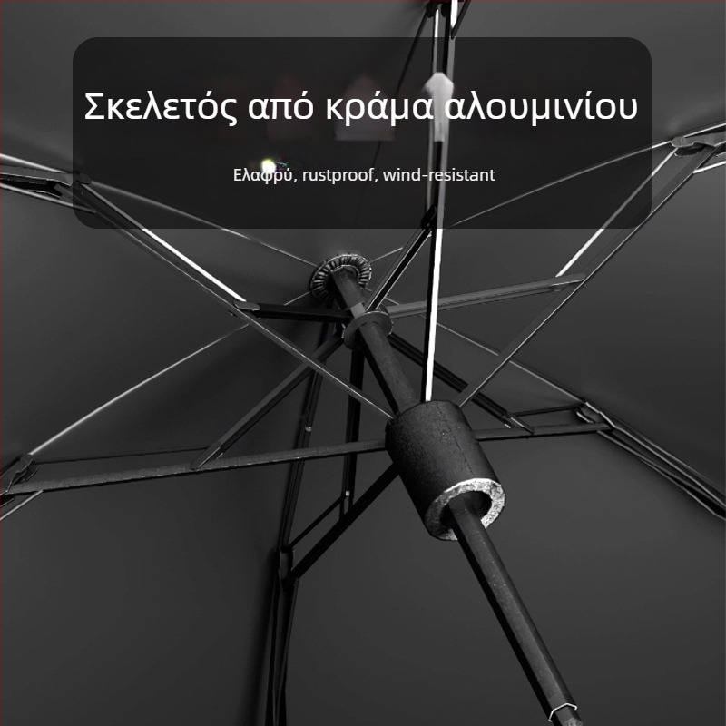Ελαφριά διπλωτή ομπρέλα με ραβδιά από υαλοβάμβακα, λαβή ABS, ύφασμα βινυλίου, χειροκίνητο άνοιγμα/κλείσιμο, UV προστασία UPF 50+
