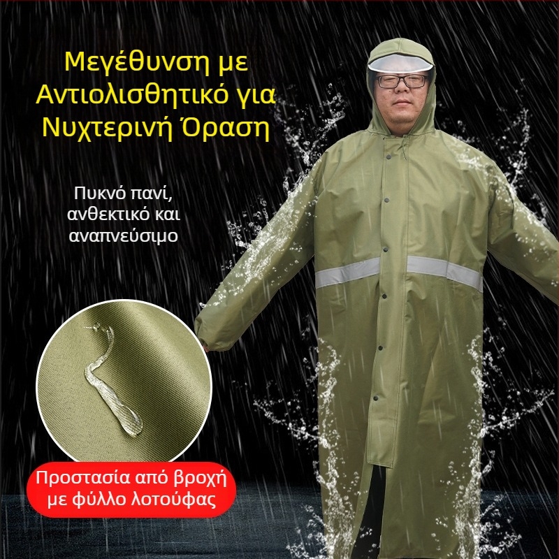Μακρύ unisex αδιάβροχο-πόντσο, μεγάλο μέγεθος, ανακλαστικά πάνελ, αδιάβροχο και παχύ, για ποδηλασία και πεζοπορία