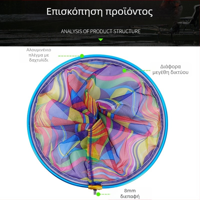 Κεφαλή δικτύου αλιείας με μεγάλα μάτια, δίχτυ από νάιλον, δαχτυλίδι από κράμα αλουμινίου, παχύτερος αλουμινένιος σκελετός, σύνδεση με βίδα 8 mm
