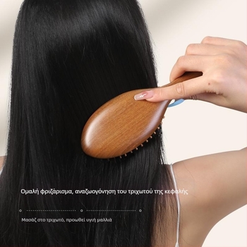 Ξύλινο χτενάκι μασάζ από σανδαλό ξύλο με αερόκουρτσα και κεφαλή μασάζ για φροντίδα μεσημβρινών, κατάλληλο για μακριά μαλλιά