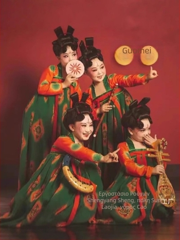 Κοστούμι παράστασης για παιδιά σε Hanfu στυλ, Τανγκ Παλάτι, με μακριά μανίκια, μίξη πολυεστέρα-σπαντεξ (90-95%), για παιδιά άνω των 8 ετών (ύψος άνω των 140 cm), Άνοιξη 2025