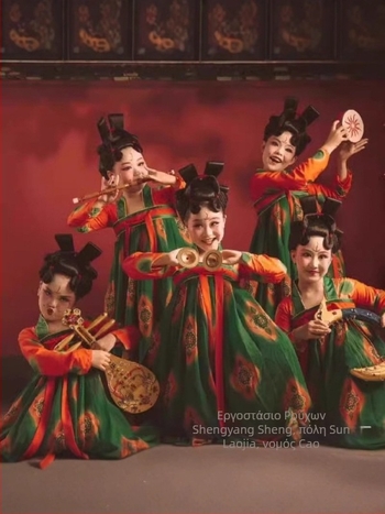 Κοστούμι παράστασης για παιδιά σε Hanfu στυλ, Τανγκ Παλάτι, με μακριά μανίκια, μίξη πολυεστέρα-σπαντεξ (90-95%), για παιδιά άνω των 8 ετών (ύψος άνω των 140 cm), Άνοιξη 2025