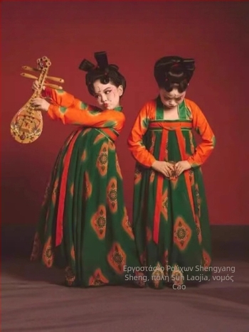 Κοστούμι παράστασης για παιδιά σε Hanfu στυλ, Τανγκ Παλάτι, με μακριά μανίκια, μίξη πολυεστέρα-σπαντεξ (90-95%), για παιδιά άνω των 8 ετών (ύψος άνω των 140 cm), Άνοιξη 2025