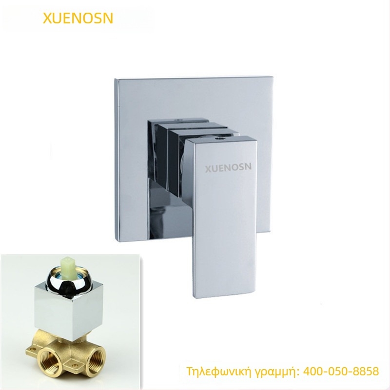Κρυφή επιτοίχια βρύση ντους από χαλκό, τετράγωνου σχήματος, τριών κατευθύνσεων ανάμιξη, κεραμικός έμβολος