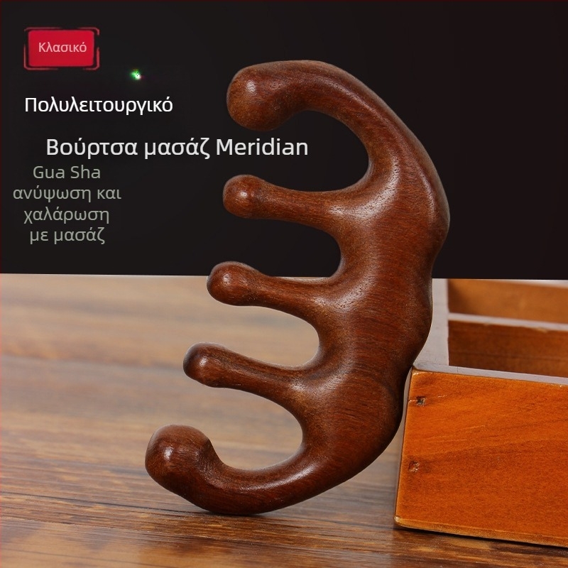 Ξύλινη χτένα μασάζ τριχωτού της κεφαλής με στρογγυλή κεφαλή και ευρείς δόντια, ιαπωνικού στυλ