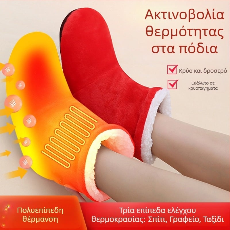 Unisex παντόφλες με ηλεκτρική θέρμανση για το σπίτι, USB τροφοδοσία, βελούδινο επάνω μέρος, σόλα από θερμοπλαστικό ελαστομερές, επαναφορτιζόμενες και άνετες οικιακές παντόφλες