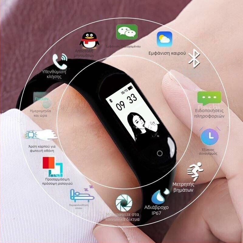 M4 Έξυπνο βραχιόλι – Συμβατό με Android, 7–14 ημέρες ζωής μπαταρίας, λουρί TPU, μνήμη 32MB, Έξυπνη ειδοποίηση