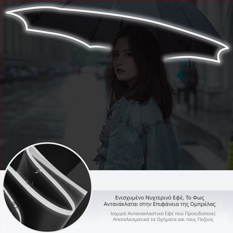 Ομπρέλα με LED φως, αυτόματη λειτουργία ανοίγματος, αναστρέψιμη για αυτοκίνητο, 10 ράβδοι, εκτύπωση λογότυπου