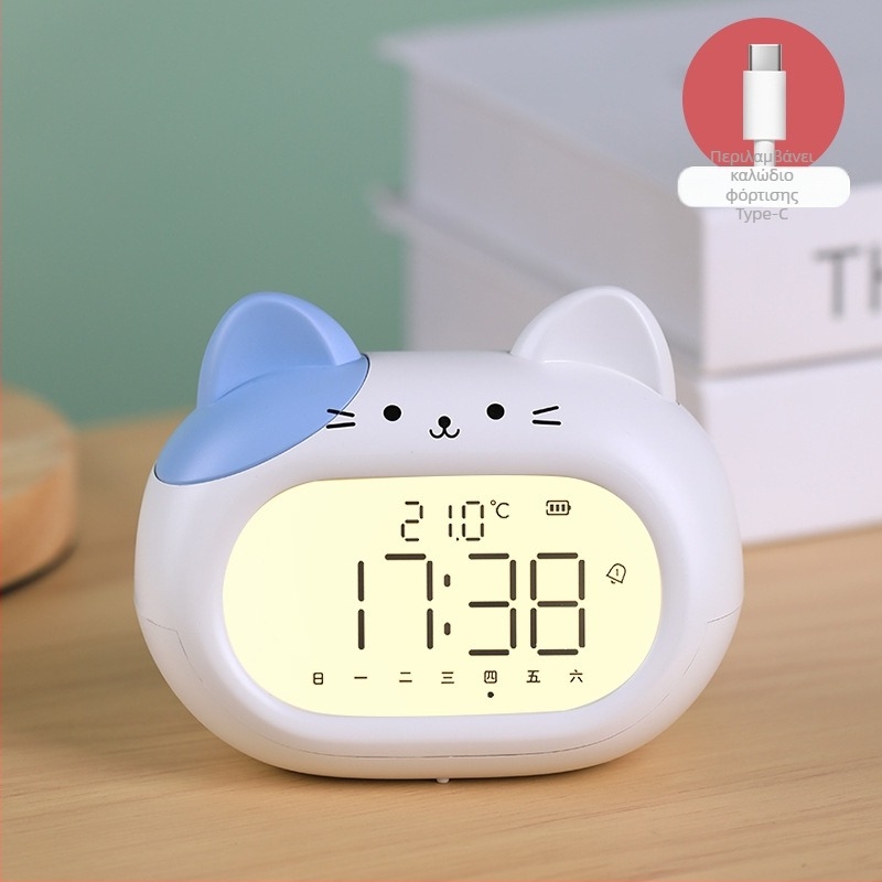 Ξυπνητήρι για παιδιά, σχέδιο καρτούν, LED οθόνη, με λειτουργία μπαταρίας, ηλεκτρονική κίνηση (πάχος 14 mm, περίβλημα ABS)