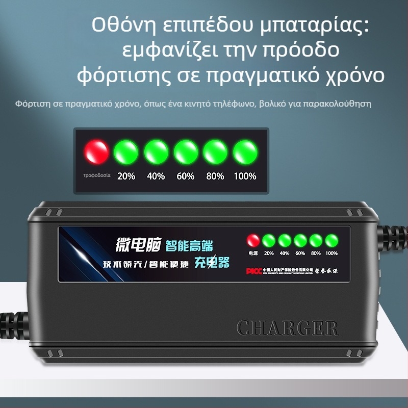 Park Peak φορτιστής μπαταρίας EV 48-72V, 20A, οθόνη 6 LED, αυτόματη απενεργοποίηση, είσοδος AC 100-240V