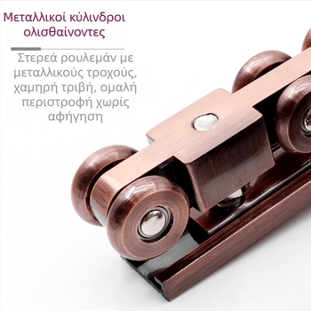 Τροχαλία πόρτας ολίσθησης – κράμα ψευδαργύρου, μεταλλικοί 4 τροχοί, φορτίο έως 200 kg, για πόρτες από συμπαγές ξύλο