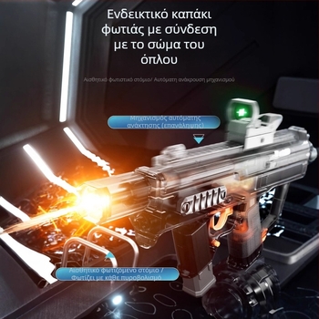 Ηλεκτρικό Πυροβόλο Νερού με Διαφανές Κορμό, Φωτεινή Σύνδεση, Αυτοματική Αναρρόφηση Νερού και Ενσωματωμένος Φωτισμός (Ηλικίες 15–35)