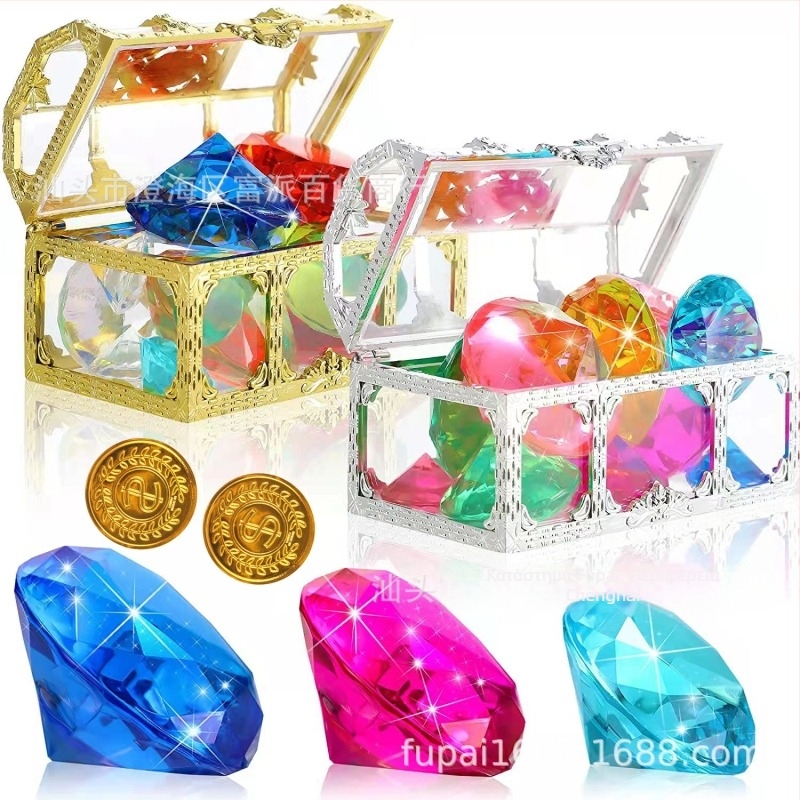 Σετ παιχνιδιών κατάδυσης με σεντούκι θησαυρού για πισίνα - πλαστικά διαμάντια, ηλικίες 15-35 ετών