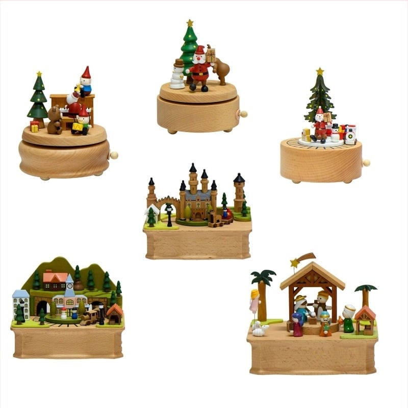 Ξύλινο κουτί μουσικής με μηχανισμό επαναφοράς — χειροποίητο, μικρή γλυκιά φιγούρα ζώου, μοντέρνο μινιμαλιστικό στυλ