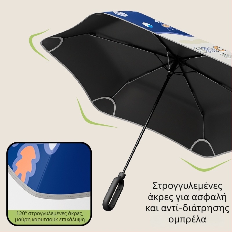 Παιδικό ομπρελάκι με 6 βέργες, καρτούν σχέδιο, στρογγυλεμένη ασφαλής άκρη, ύφασμα 190T Impact, ίνες ράβδων, ατσάλινος σωλήνας, χειροκίνητο άνοιγμα/κλείσιμο