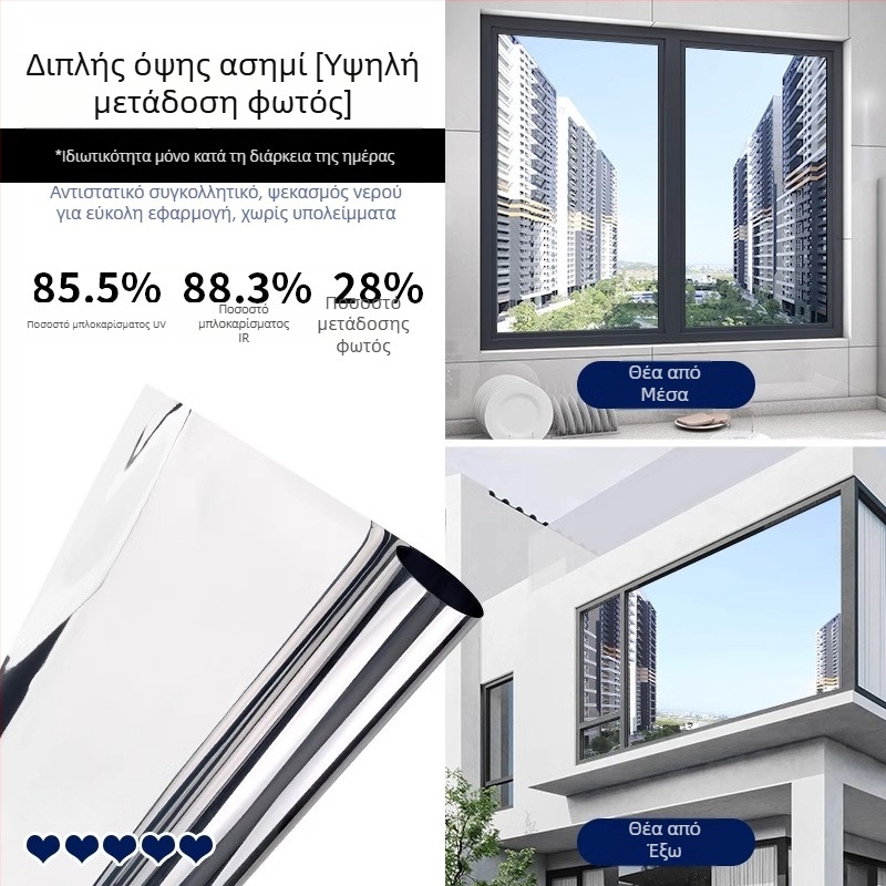 Φιλμ μόνωσης παραθύρων από γυαλί, παχύτερο φιλμ σκίασης για γραφείο και σαλόνι, προστασία από θερμότητα και ιδιωτικότητα