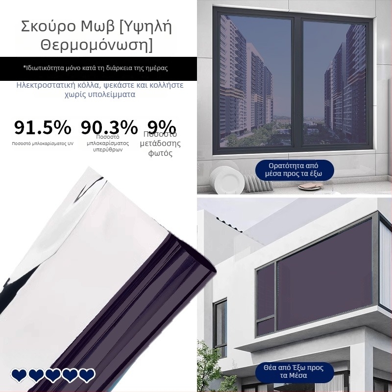 Φιλμ μόνωσης παραθύρων από γυαλί, παχύτερο φιλμ σκίασης για γραφείο και σαλόνι, προστασία από θερμότητα και ιδιωτικότητα