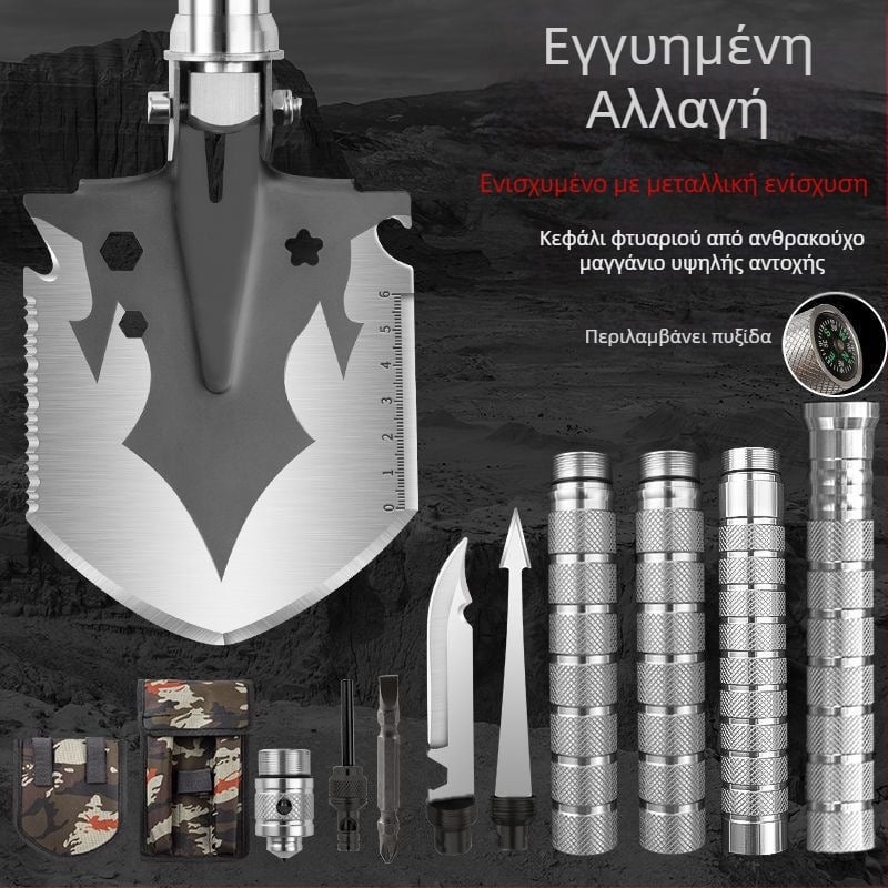 Πτυσσόμενο φτυάρι στρατιωτικού τύπου από χάλυβα μανγκανίου για υπαίθριο κάμπινγκ και επιβίωση, φτυάρι για χιόνι, εγκατεστημένο σε όχημα