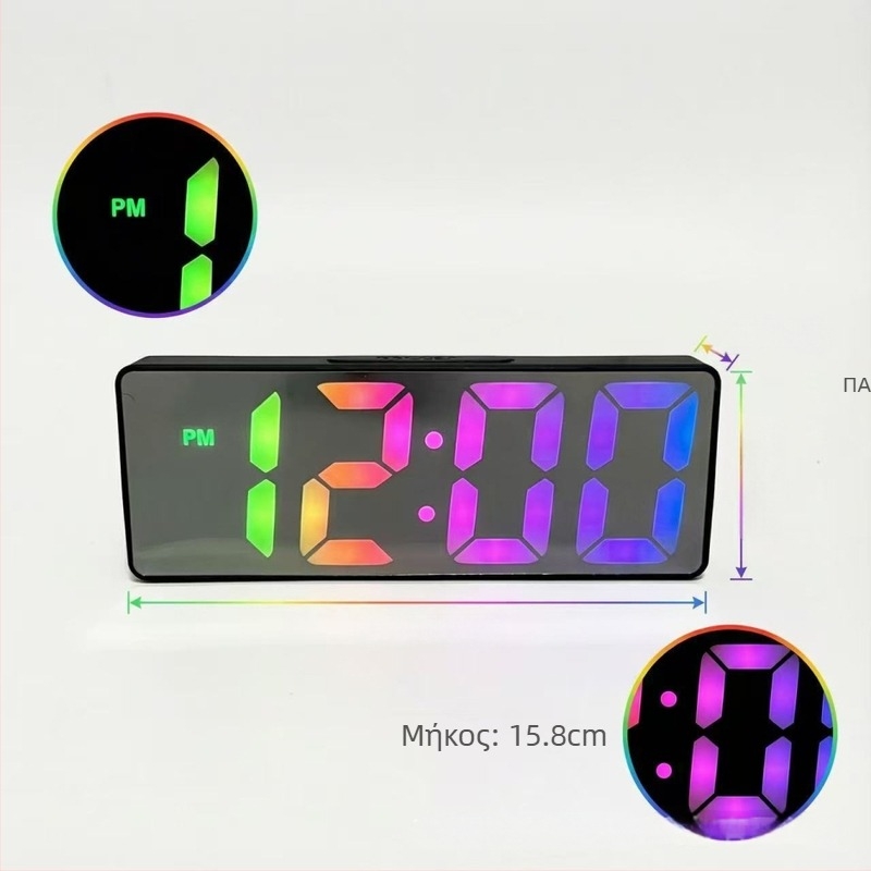 Ρολόι αφύπνισης για σαλόνι με οθόνη LED, θερμόμετρο, ημερολόγιο, νυχτερινό φως και αθόρυβη λειτουργία