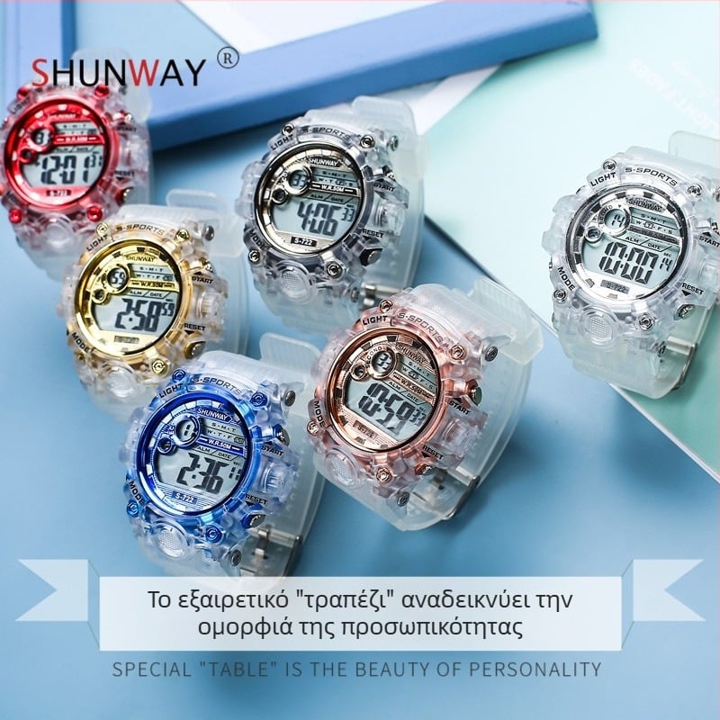 Διαφανές ηλεκτρονικό ρολόι για εφήβους, unisex, αδιάβροχο αθλητικό ρολόι 50 m
