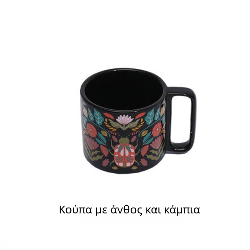 Κούπα καφέ από σμάλτο, κυλινδρική με χερούλι, εκτύπωση λογότυπου, μοντέρνο μινιμαλιστικό στυλ, κατάλληλη για φούρνο μικροκυμάτων
