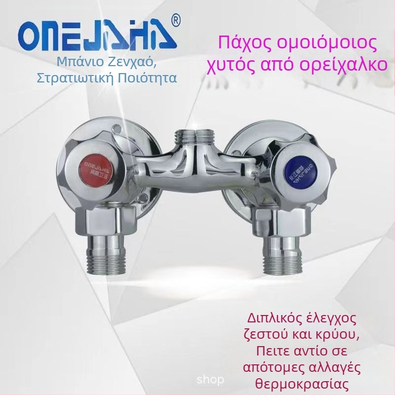 Ντους μίξερ με ολόσωμο χαλκό σώμα, διπλός έλεγχος, τοποθέτηση στον τοίχο, μοντέλο 100022, στυλ μοντέρνο μινιμαλιστικό