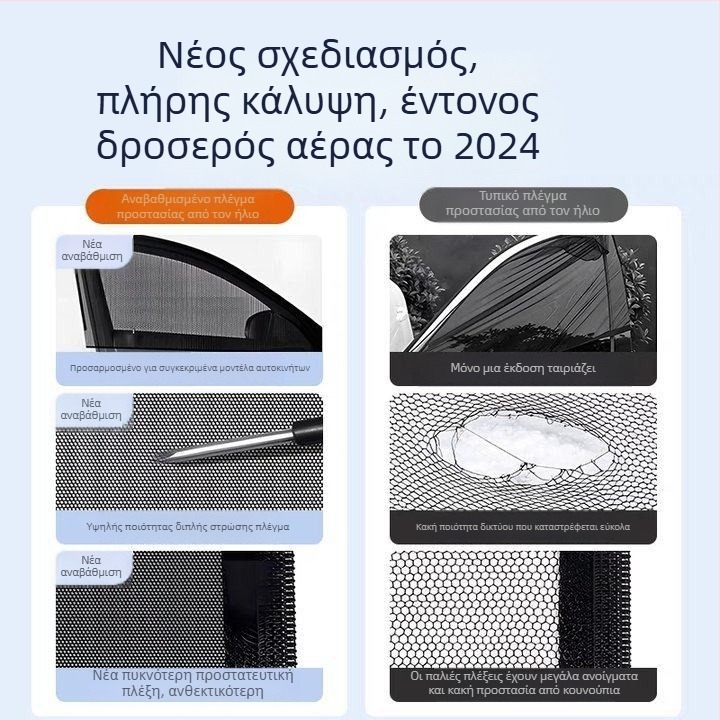 Δίκτυο κατά εντόμων για παράθυρο αυτοκινήτου – πλευρικό παράθυρο, διχτυωτό υλικό, παγκόσμια συμβατότητα, προστασία από έντομα, σκίαση