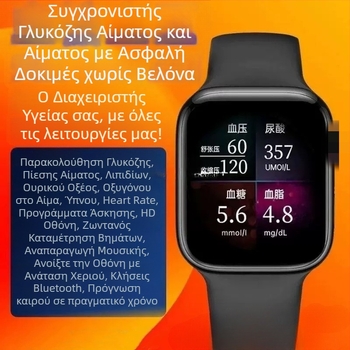 Έξυπνο ρολόι με μέτρηση καρδιακού ρυθμού, αρτηριακής πίεσης και οξυγονωποίησης του αίματος, κλήσεις μέσω Bluetooth, παρακολούθηση ύπνου, συμβατό με iOS