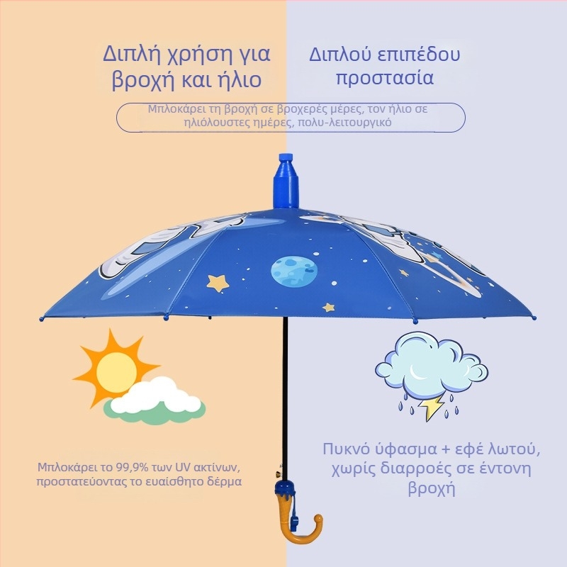 Παιδική ομπρέλα με αυτόματο άνοιγμα, για παιδιά, σκελετός από 8 ράβδους σιδήρου, καμβά από βινύλιο, ύφασμα 190T, μακριά λαβή, εκτύπωση λογότυπου, δυνατότητα παραμετροποίησης
