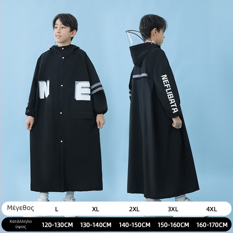 Παιδικό αδιάβροχο σε στυλ κολλεγίου, με σχολική τσάντα, μεγάλο γείσο, ύφασμα Chun yafang, TPU επίστρωση, επαναχρησιμοποιήσιμο, 400 g