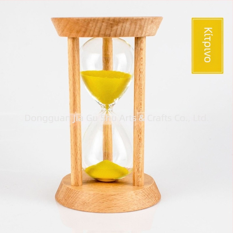 Ξύλινο κλεψύδρα-χρονόμετρο με τρεις στύλους, κυκλικό σχήμα, Beech ξύλο, μοντέρνο τέχνης στυλ, ημιχειροκίνητο, ημιμηχανικό διακοσμητικό γραφείου