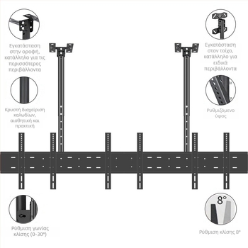 Βάση οροφής για τηλεόραση για πολυοθόνες, σιδερένιο πλαίσιο, συμβατή με τοίχο, έως 15 kg, universal all-in-one αξεσουάρ