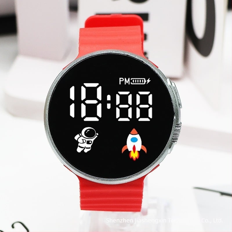 Ρολόι με ψηφιακή οθόνη για μαθητές και εφήβους, κυκλικό καντράν, πλαστικό περίβλημα, πλαστικό λουρί, ηλεκτρονική κίνηση