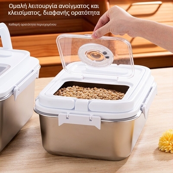 Μεταλλικό δοχείο αποθήκευσης ρυζιού με σφράγιση, προστασία από υγρασία και έντομα — χωρητικότητα 9–10 L, μοντέρνος μινιμαλιστικός σχεδιασμός