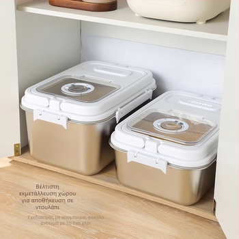 Κουτί αποθήκευσης ρυζιού — φιλικό προς τα τρόφιμα αντιβακτηριακή ανοξείδωτη ατσάλι, σφραγισμένο, αντοχή στην υγρασία και στα έντομα, 9–10 L, μοντέρνος μινιμαλιστικός σχεδιασμός