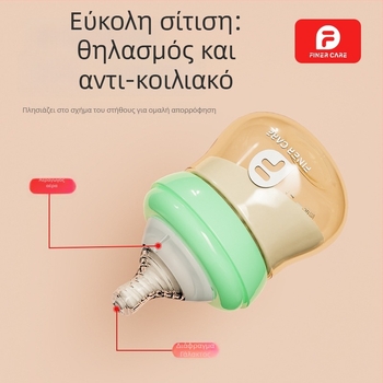 Finercare PPSU μπιμπερό για νεογνά, ευρύ στόμιο, σχήμα τόξου, χωρίς λαβή