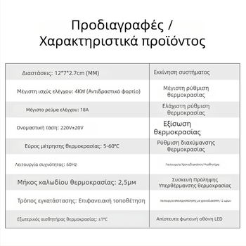 Θερμοστάτης με ψηφιακή οθόνη για ηλεκτρικό θέρμαντικό φιλμ – ευφυής έλεγχος θερμοκρασίας, 0–60°C, ακρίβεια ±2°C, 220V καλωδίωση