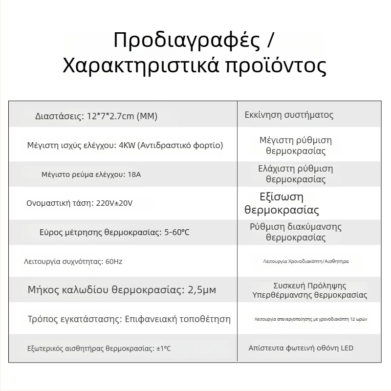 Θερμοστάτης με ψηφιακή οθόνη για ηλεκτρικό θέρμαντικό φιλμ – ευφυής έλεγχος θερμοκρασίας, 0–60°C, ακρίβεια ±2°C, 220V καλωδίωση