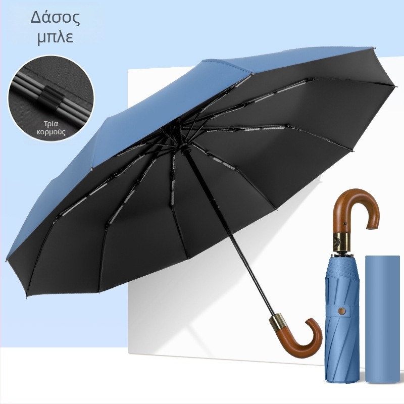 Ομπρέλα από ξύλο με καμπύλη λαβή, αυτόματη λειτουργία ανοίγματος/κλεισίματος, 10 ακτίνες, ύφασμα 210T, δυνατότητα εκτύπωσης λογότυπου