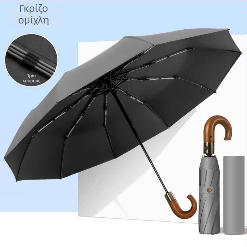 Ομπρέλα από ξύλο με καμπύλη λαβή, αυτόματη λειτουργία ανοίγματος/κλεισίματος, 10 ακτίνες, ύφασμα 210T, δυνατότητα εκτύπωσης λογότυπου