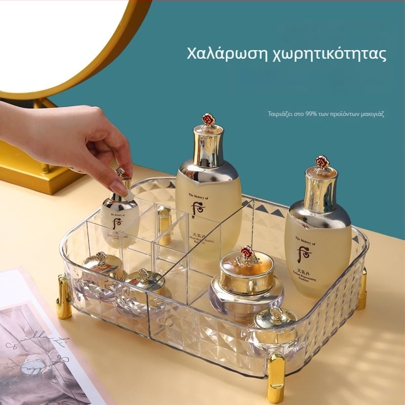 Yuyue PET Επιτραπέζιος οργανωτής καλλυντικών με διαμαντένιο μοτίβο – Light Luxury στυλ, αποθήκευση κραγιόν και περιποίησης δέρματος, κυκλοφόρησε το 2022
