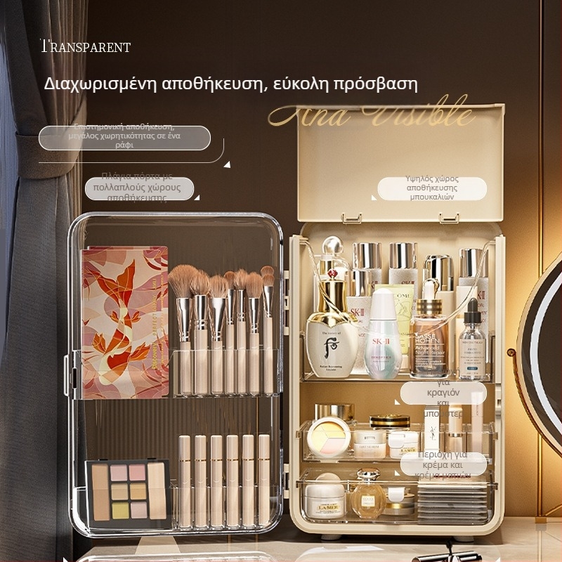 Θήκη αποθήκευσης καλλυντικών σε στυλ light luxury, προστατευμένη από σκόνη για τραπεζάκι μακιγιάζ, επιτραπέζιος οργανωτής με συρτάρια, χωρητικότητα 3-5 L