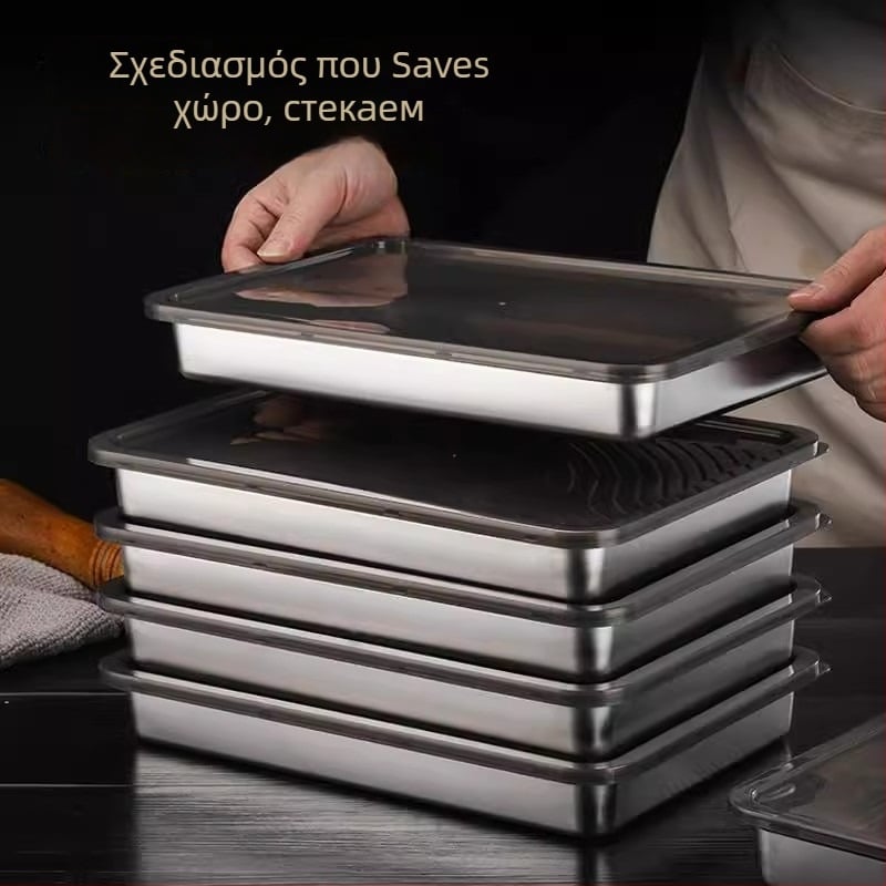 Ορθογώνιο κουτί αποθήκευσης dumplings από ανοξείδωτο ατσάλι, ποιοτικό είδος τροφίμων, 410 ανοξείδωτο ατσάλι, χωρητικότητα 2.1–5 L, συμβατό με φούρνο μικροκυμάτων