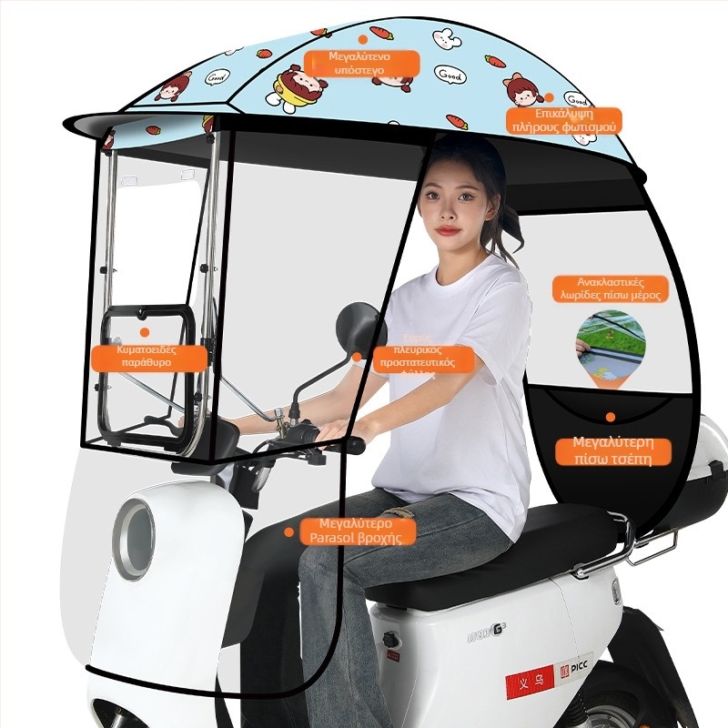 Ομπρέλα ηλίου με 3 ραβδιά από ίνες, χειροκίνητο άνοιγμα/κλείσιμο, UPF 40+ προστασία, περιστρεφόμενη και ανθεκτική σε άνεμο και βροχή