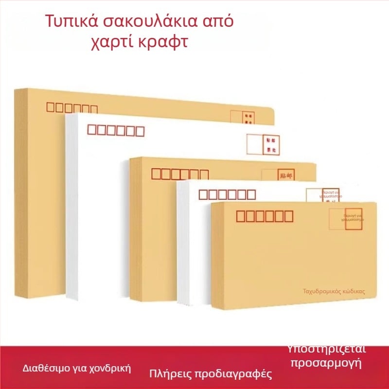 Κίτρινοι φάκελοι Kraft χαρτιού με θήκη τιμολογίου ΦΠΑ και φάκελο μισθοδοσίας, κατάλληλοι για αποστολή