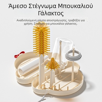 Yobeidi Σετ βούρτσας μπουκαλιών με ράφι αποξήρανσης, βούρτσα θηλών, φορητό κουτί αποθήκευσης