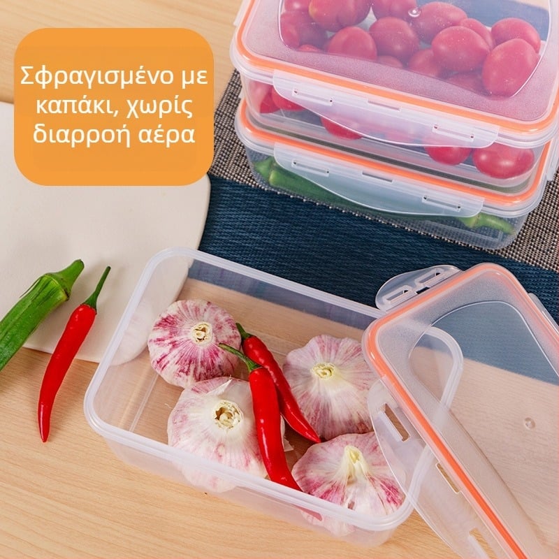 Ορθογώνιο πλαστικό δοχείο φαγητού με σφραγιζόμενο καπάκι, κατάλληλο για μικροκύματα, για αποθήκευση φαγητού και φρούτων